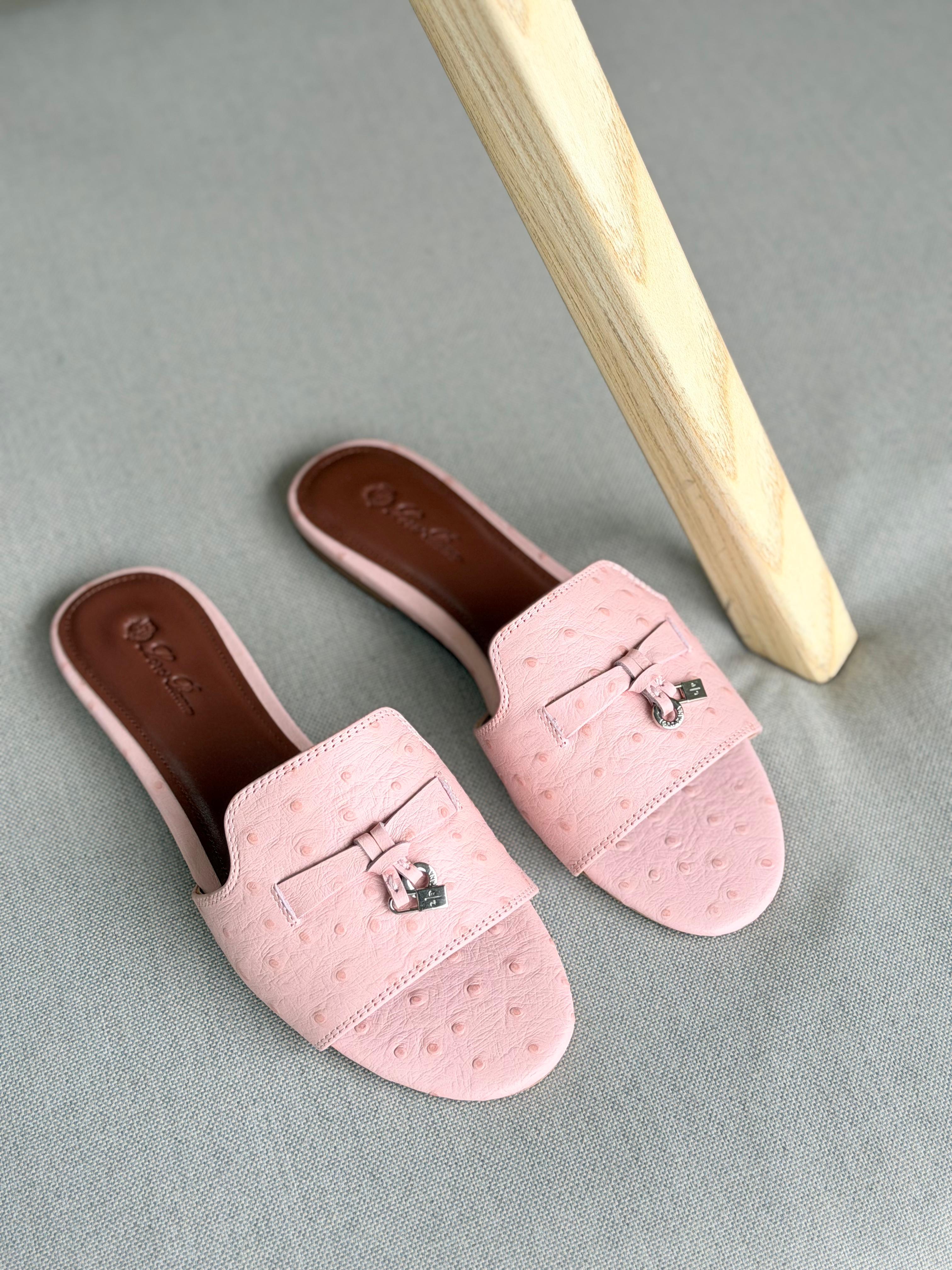 Loro Piana Summer Charms Sandal Flats Ostrich Leather