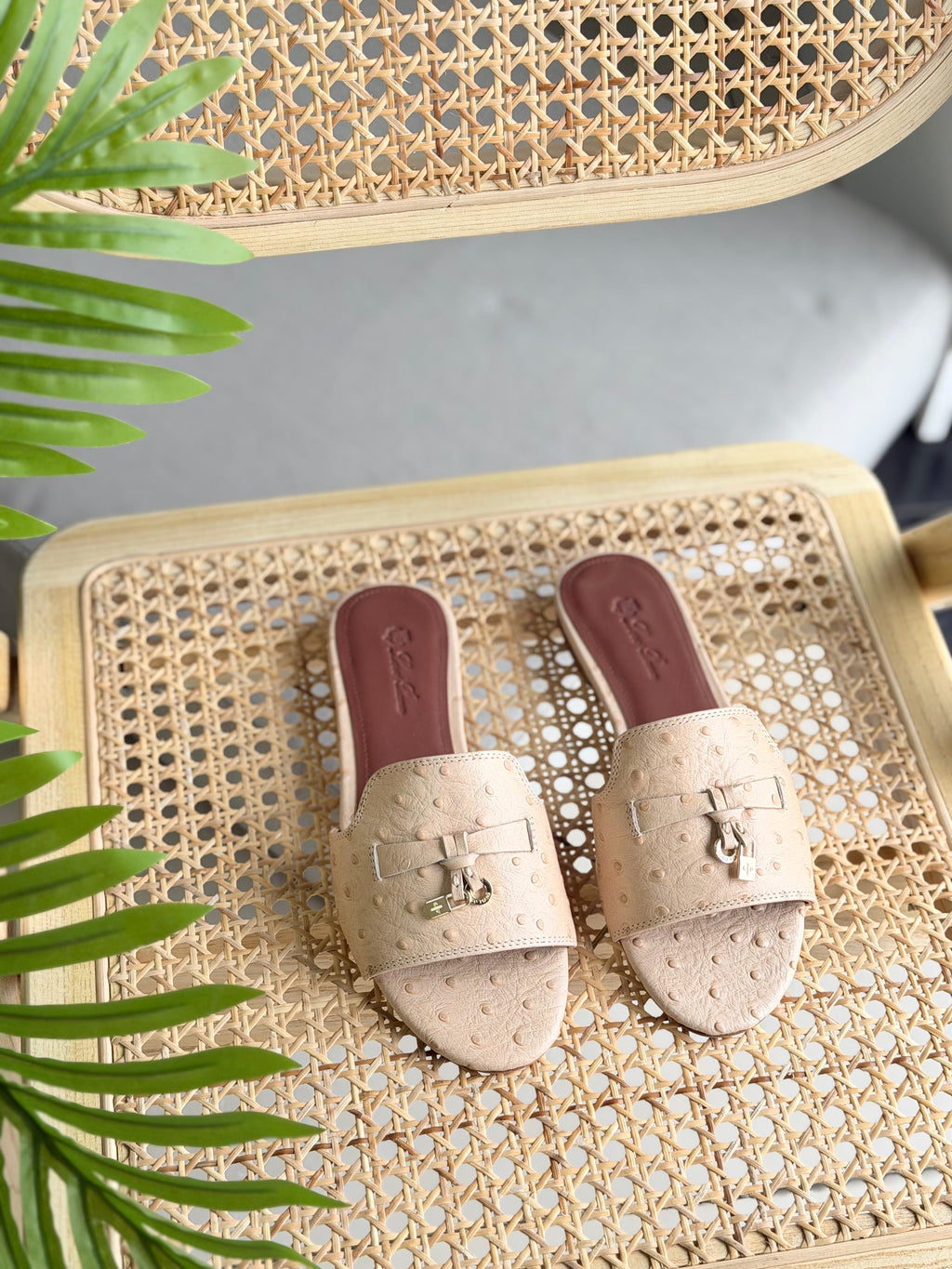 Loro Piana Summer Charms Sandal Flats Ostrich Leather
