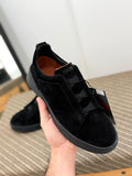 ZEGNA Black Suede Triple Stitch Sneakers