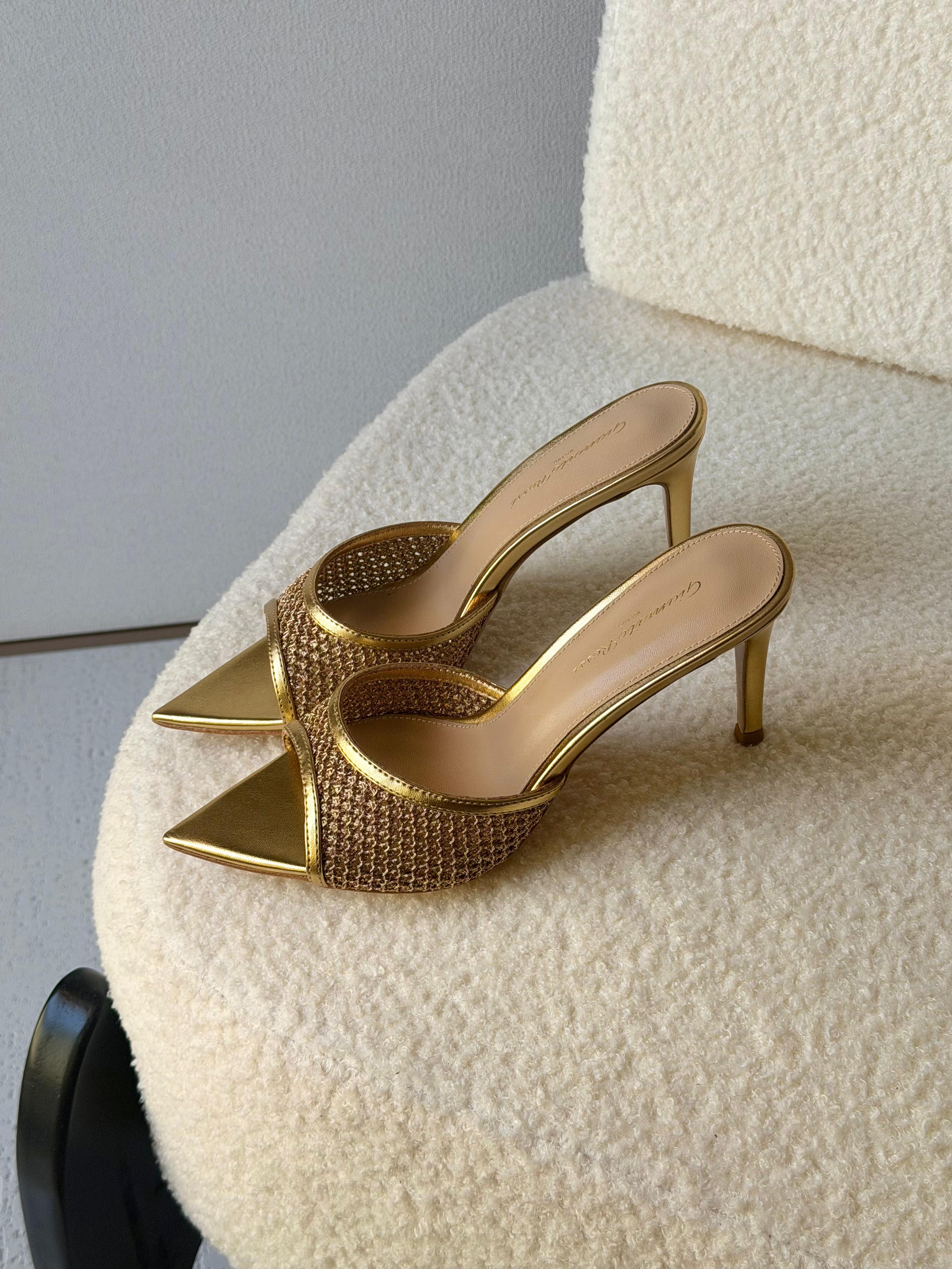 Gianvito Rossi Neutral Rania Organza Crystal Mules