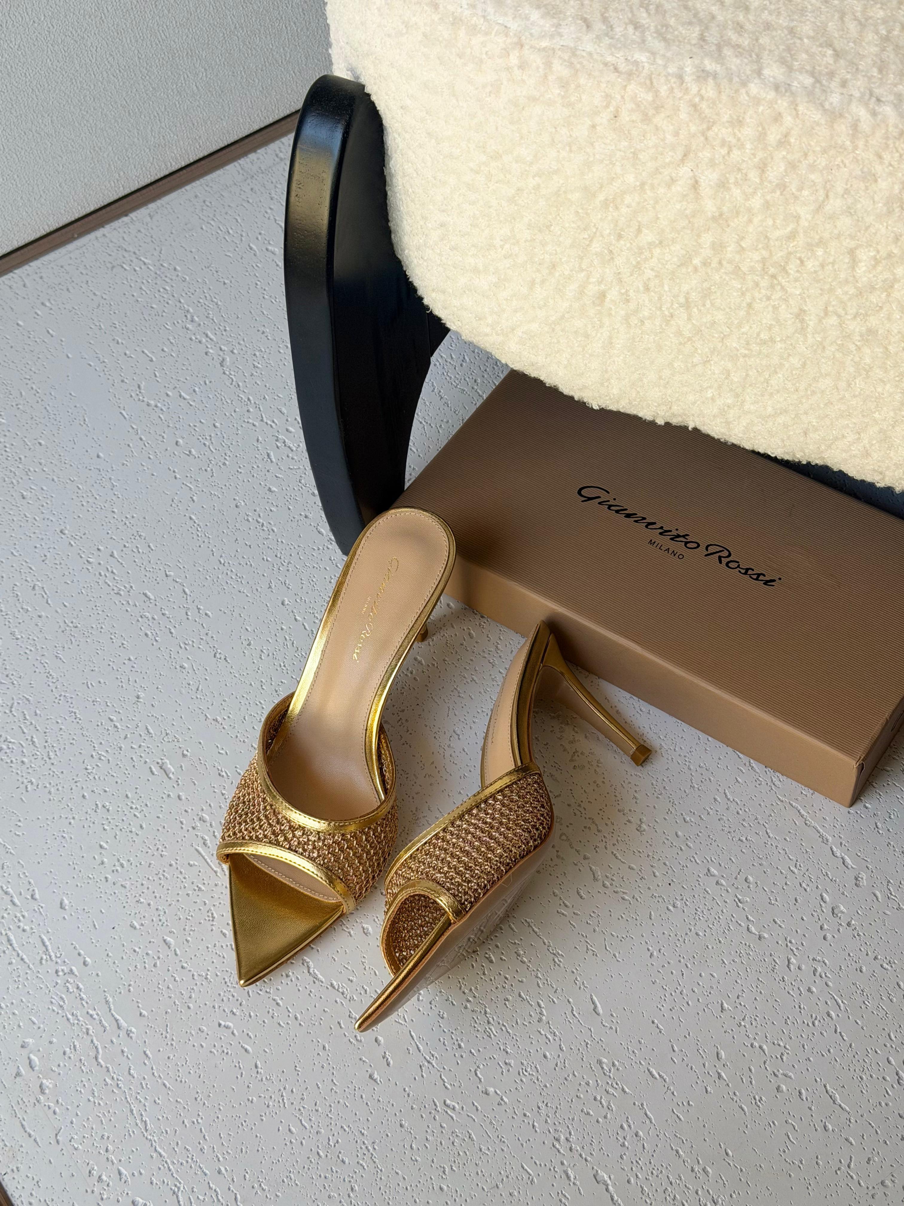 Gianvito Rossi Neutral Rania Organza Crystal Mules