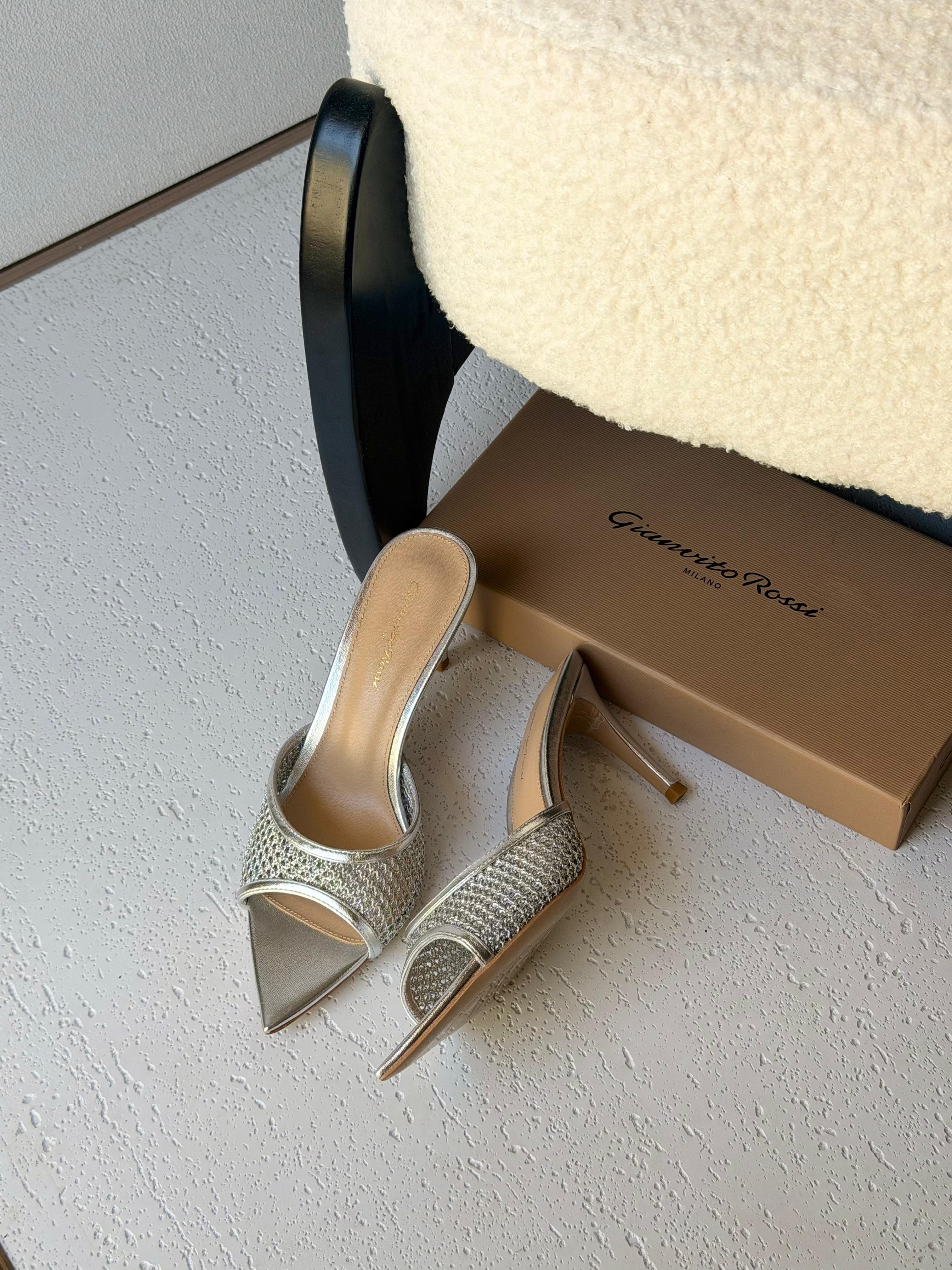 Gianvito Rossi Neutral Rania Organza Crystal Mules