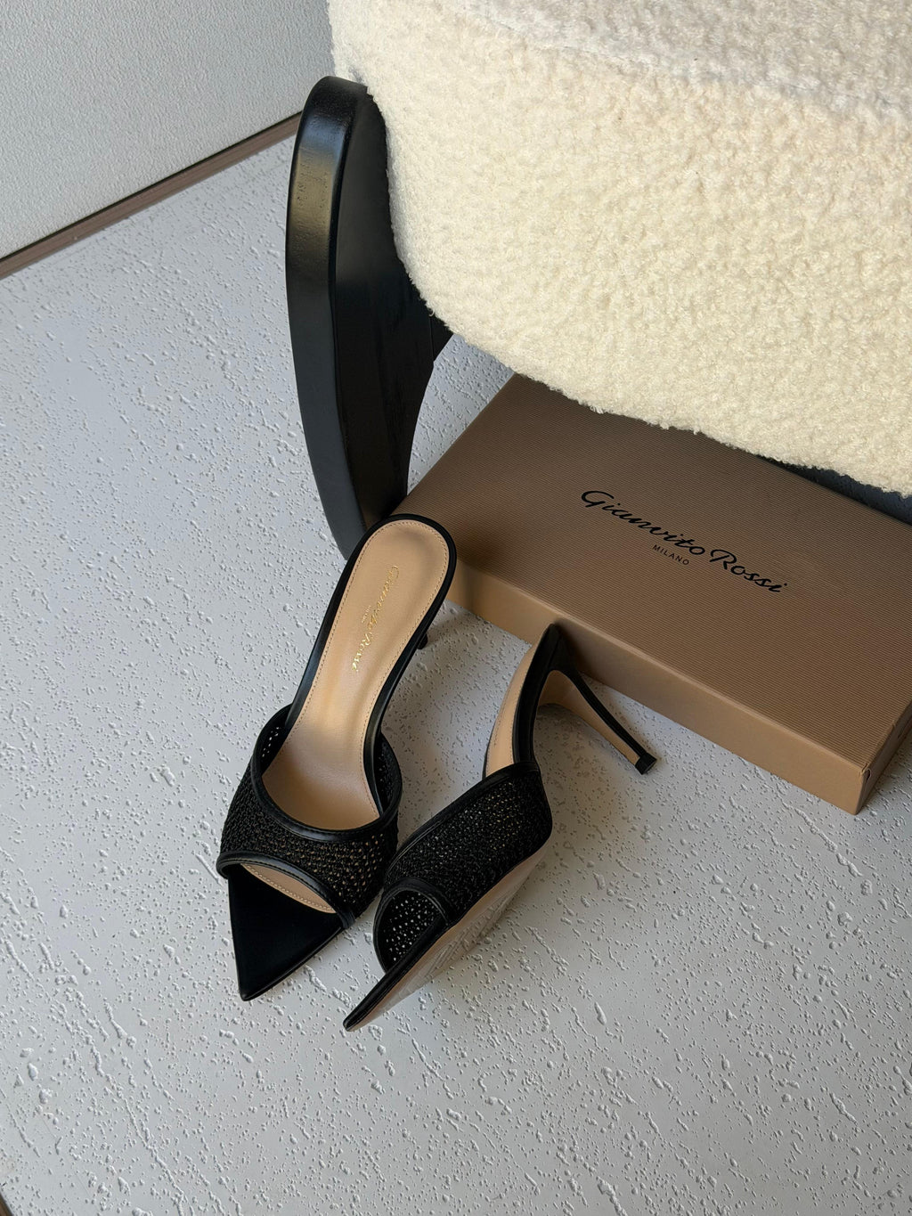 Gianvito Rossi Neutral Rania Organza Crystal Mules