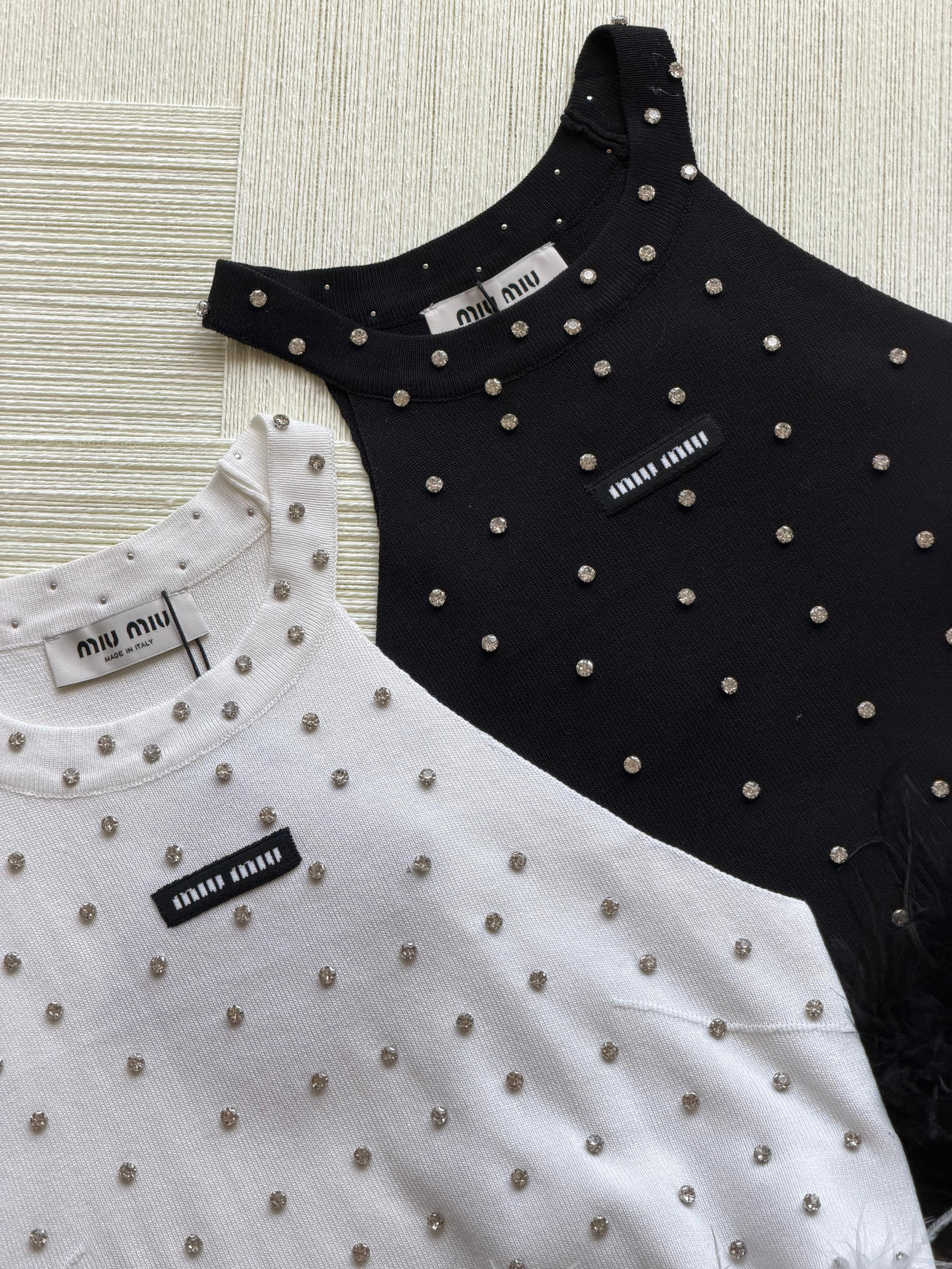 Miu Miu Embellished Feather Trim Tank Top