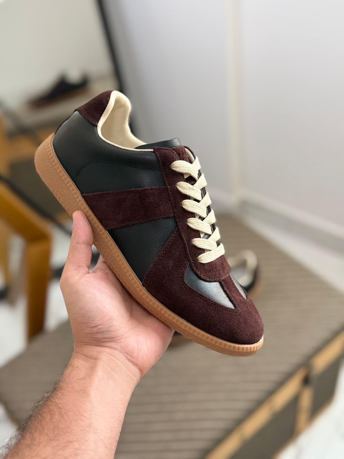 Maison Margiela  Follow Replica Wedge Sneakers in Suede & Leather
