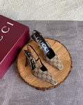 Gucci Neutral Monogram 75 Slingback Pumps