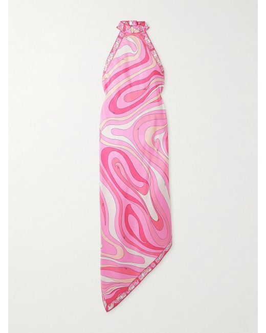 Pucci Pink Marmo-print Asymmetrical Dress