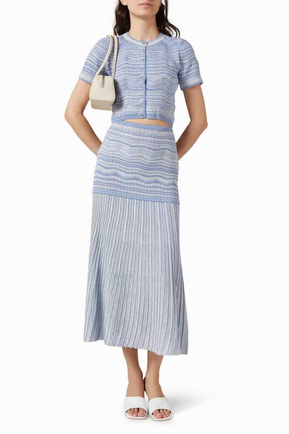 SANDRO Blue Davine Cropped Top in Knit