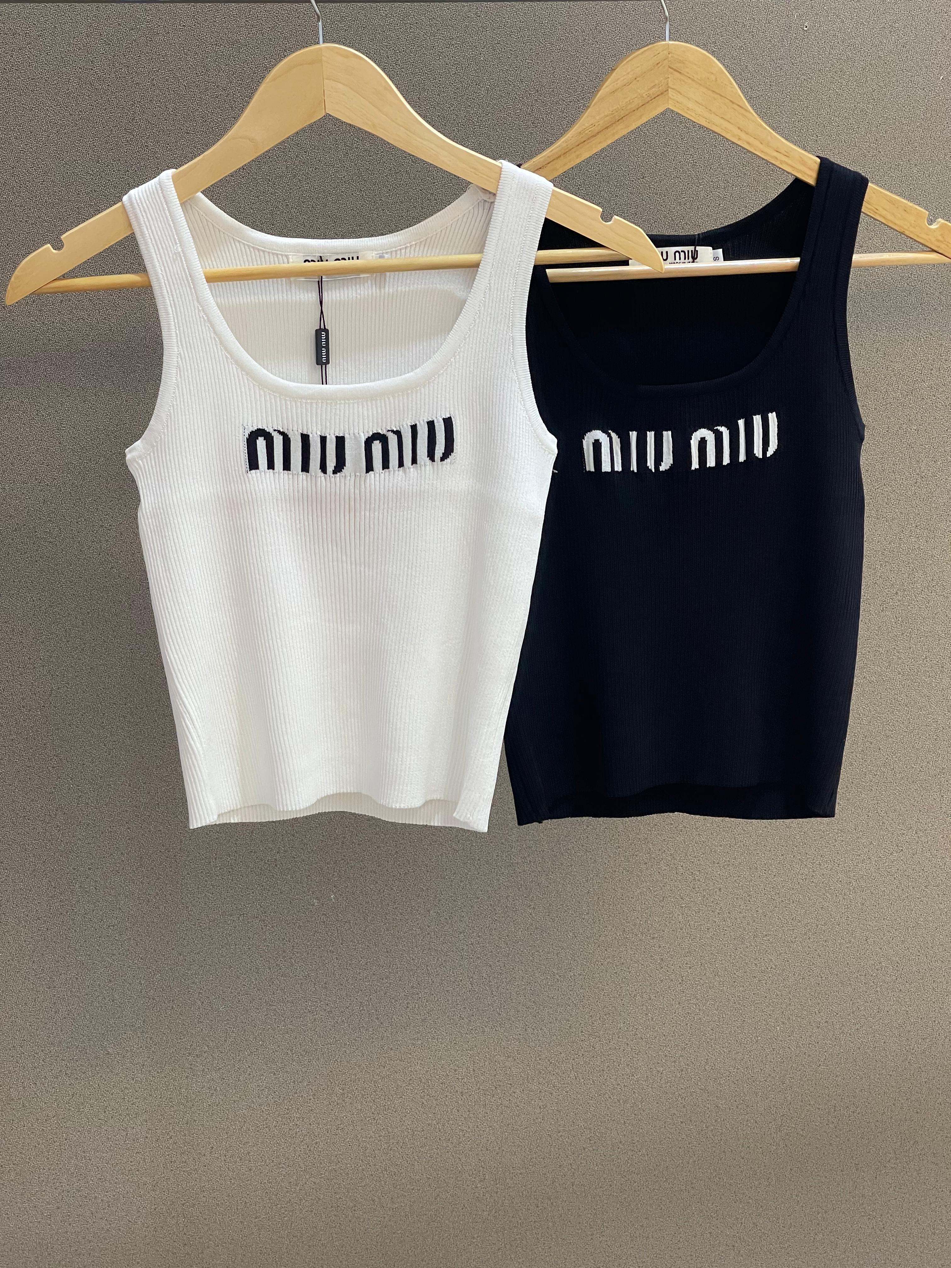 Miu Miu logo-knit Ribbed Tank Top white